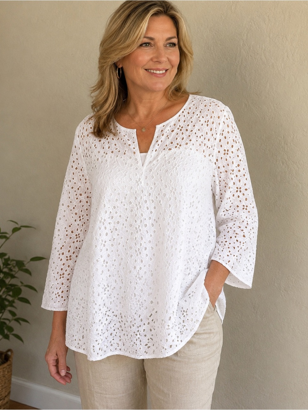 𝅺TALBOTS Cottagecore romantic white eyelet cotton top/ blouse  SZ 16